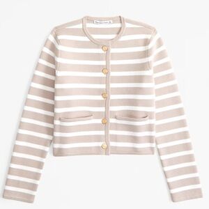 Abercrombie & Fitch Tan and White Luxe Loft Striped Cardigan